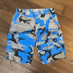 Ablanche Shorts Mens 40 Blue Cargo Pockets Camo Camouflage Tie Leg